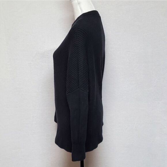 FREE People Downtown Black Dolman Sleeve Asymmetrical Ribbed Knit Sweater Medium - Picture 7 of 14